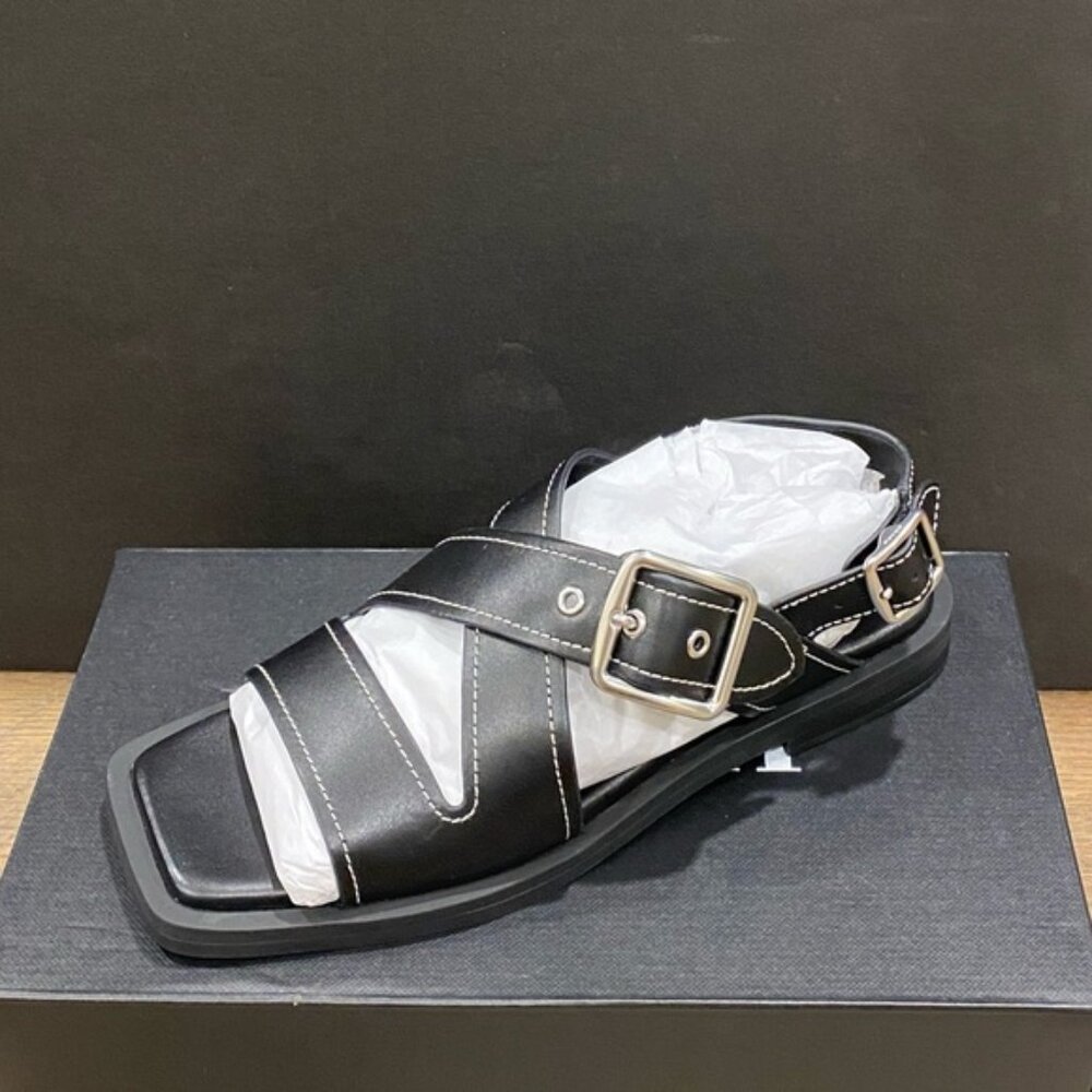 Coach Archival Black Leather Sandals Shoes Slide Flats Pumps NEW